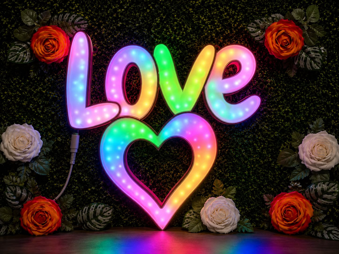 Enseigne Lumineuse LOVE & Cœur RGB — 27x25 cm | Contrôle Bluetooth BanlanX | Déco Romantique & Saint-Valentin | KS3D