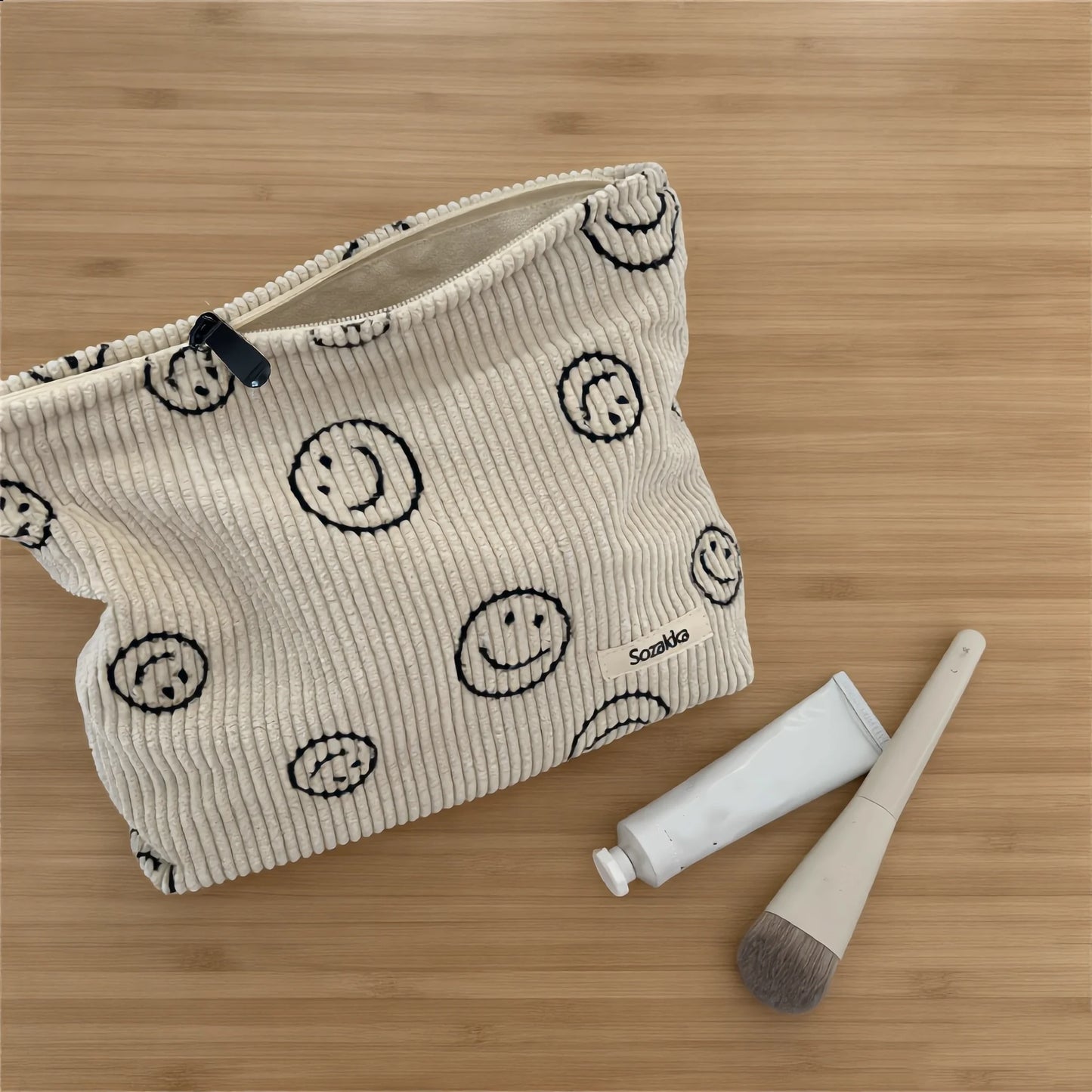 Trousse de Maquillage en Velours Côtelé – Grande Capacité