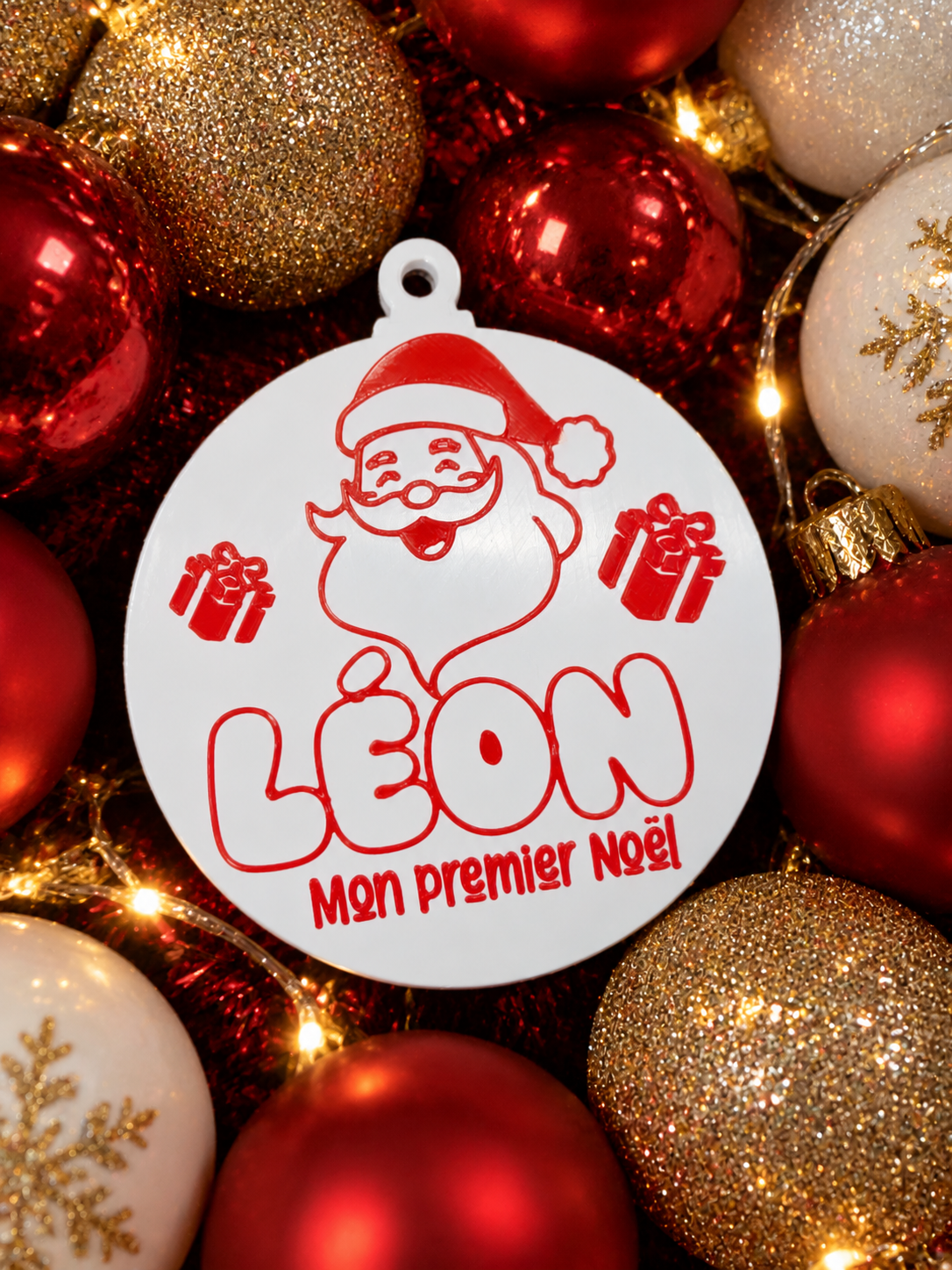 Boule de Noël Personnalisée – Prénom & Père Noël | Premier Noël Bébé