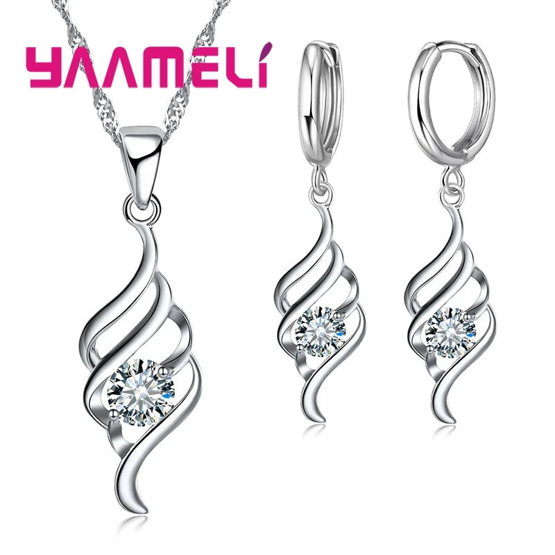 Parure Collier & Boucles d'Oreilles Argent 925 – Zircon Élégant