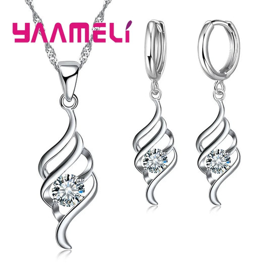 Parure Collier & Boucles d'Oreilles Argent 925 – Zircon Élégant
