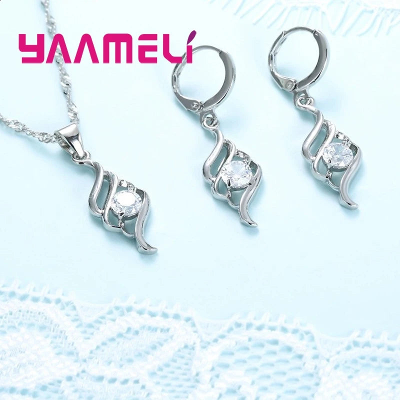 Parure Collier & Boucles d'Oreilles Argent 925 – Zircon Élégant