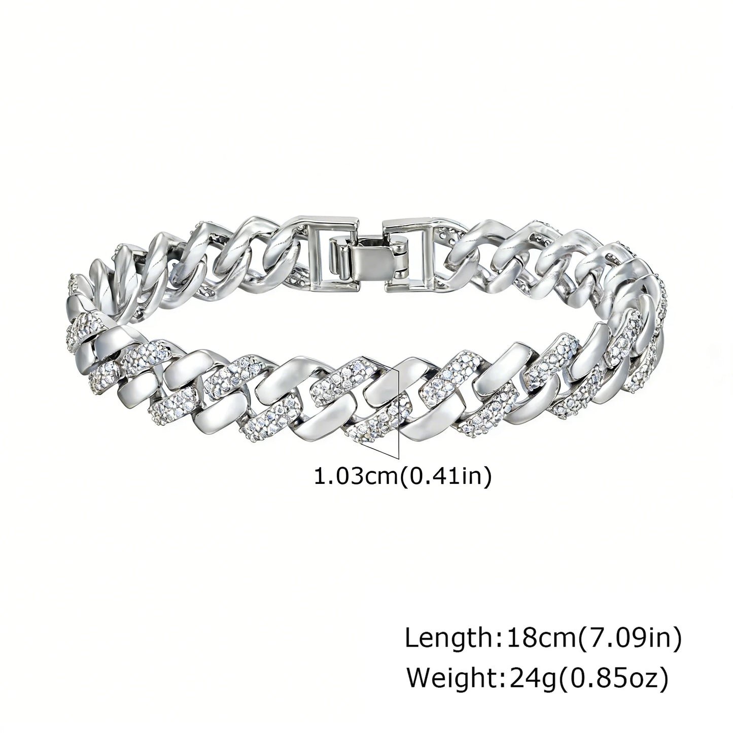 Bracelet Chaîne Trombone Plaqué Or 14K – Zircone Cubique, Réglable & Empilable