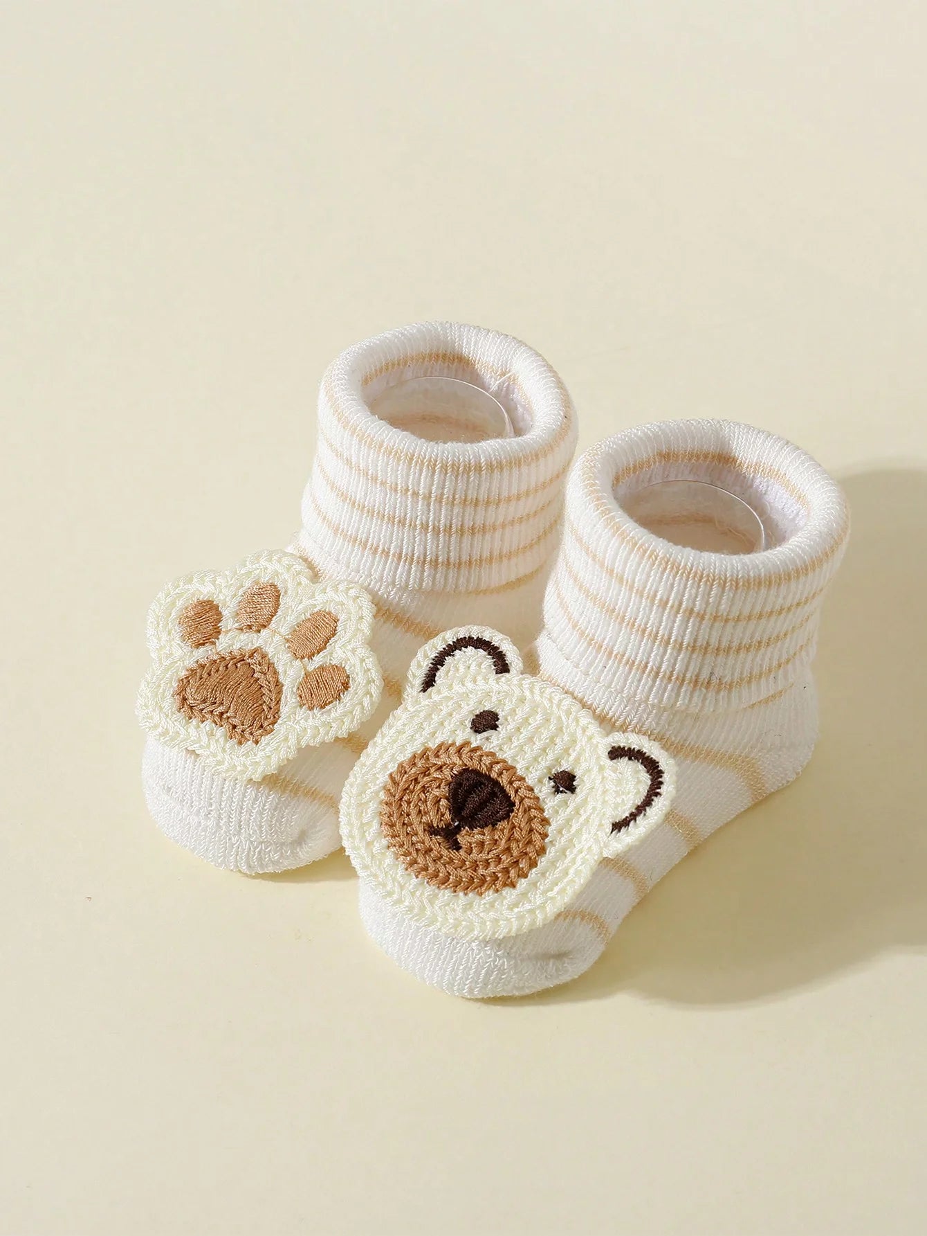 Lot de 4 Paires de Chaussettes Bébé Ourson – Antidérapantes, Douces & Confortables (0-12 mois)