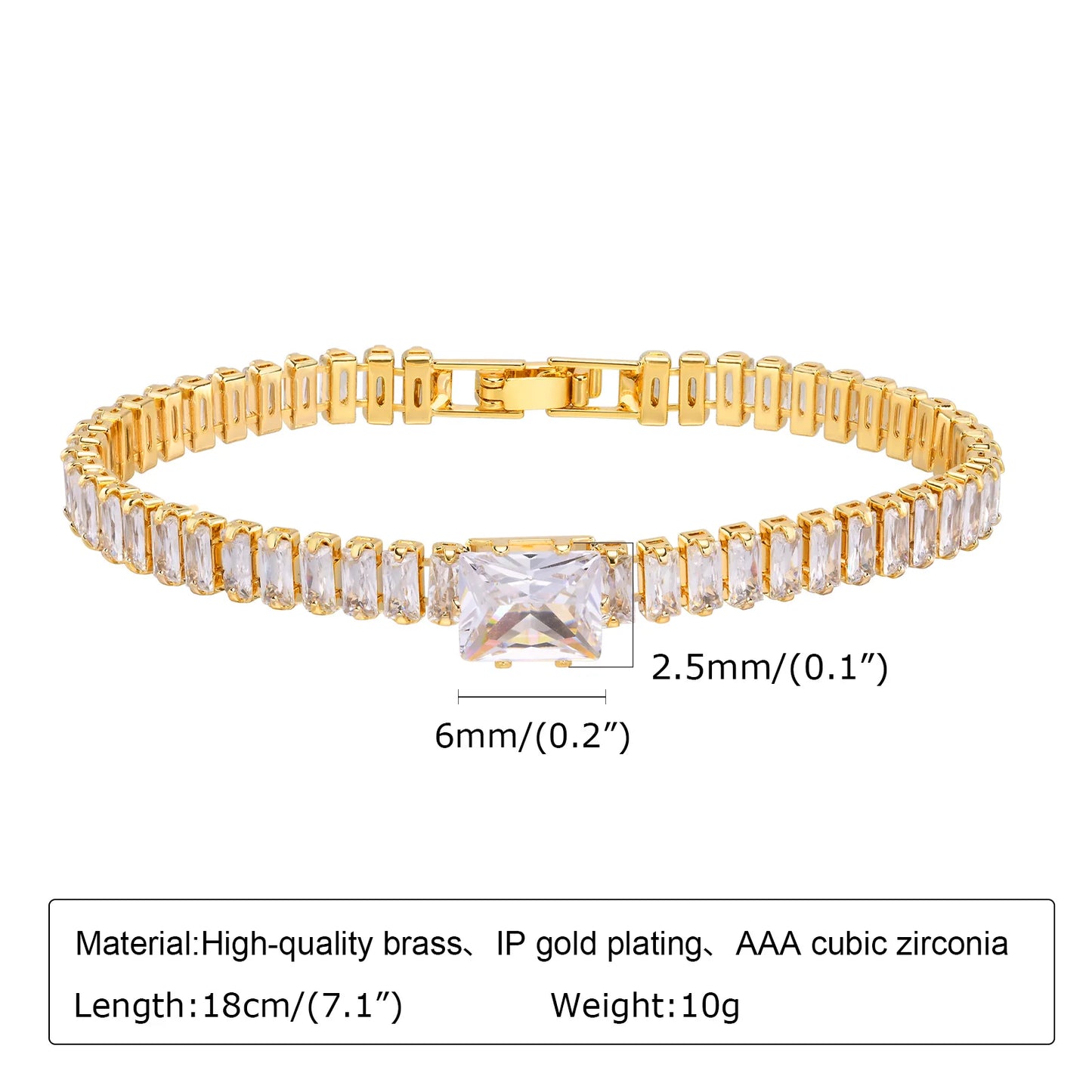 Bracelet Chaîne Trombone Plaqué Or 14K – Zircone Cubique, Réglable & Empilable