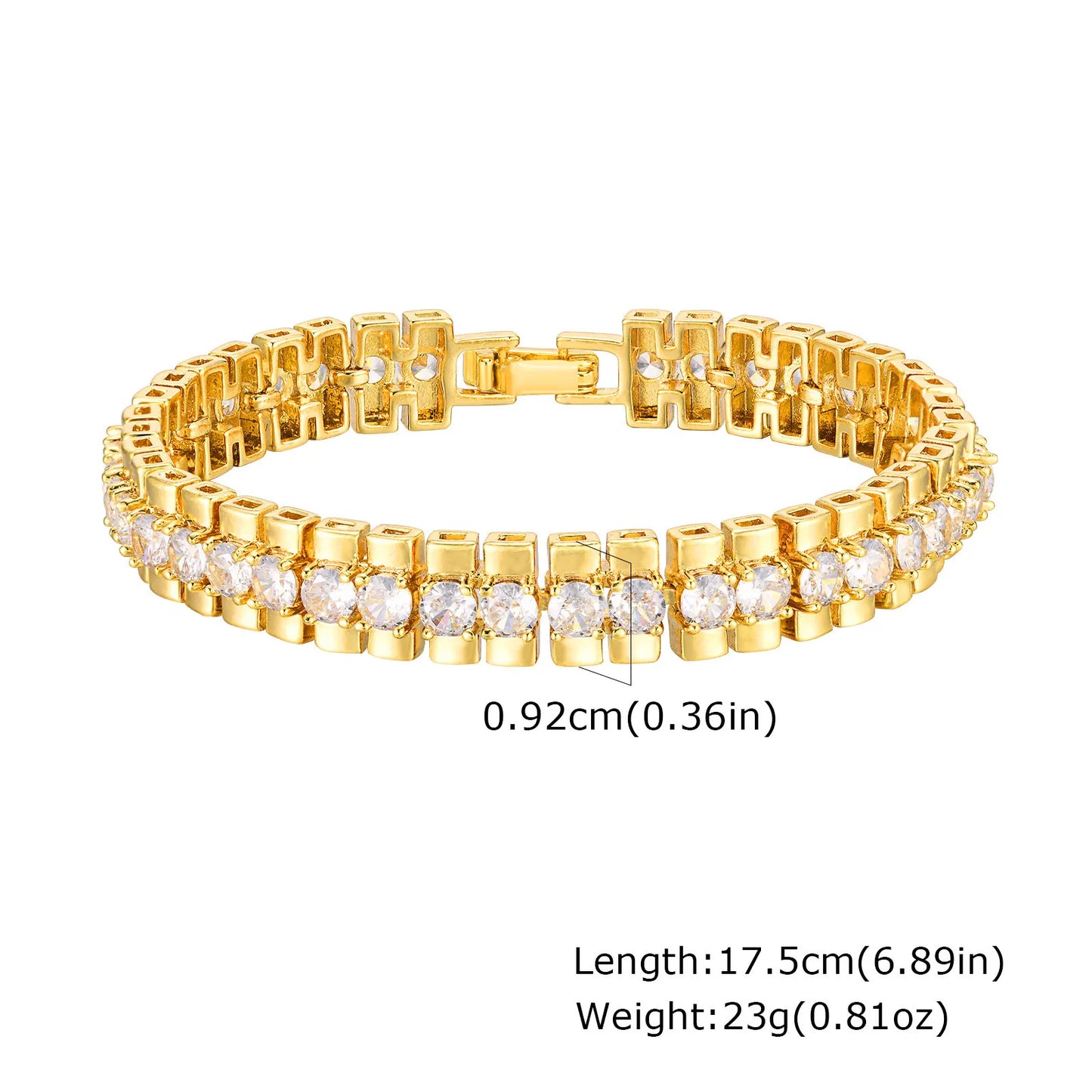 Bracelet Chaîne Trombone Plaqué Or 14K – Zircone Cubique, Réglable & Empilable