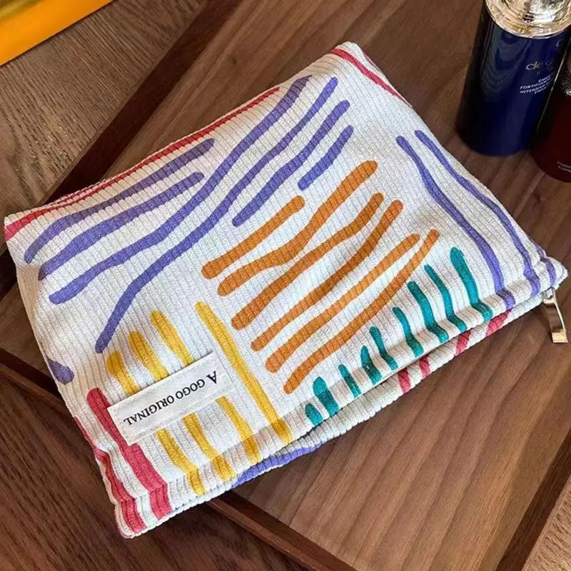 Trousse de Maquillage en Velours Côtelé – Grande Capacité