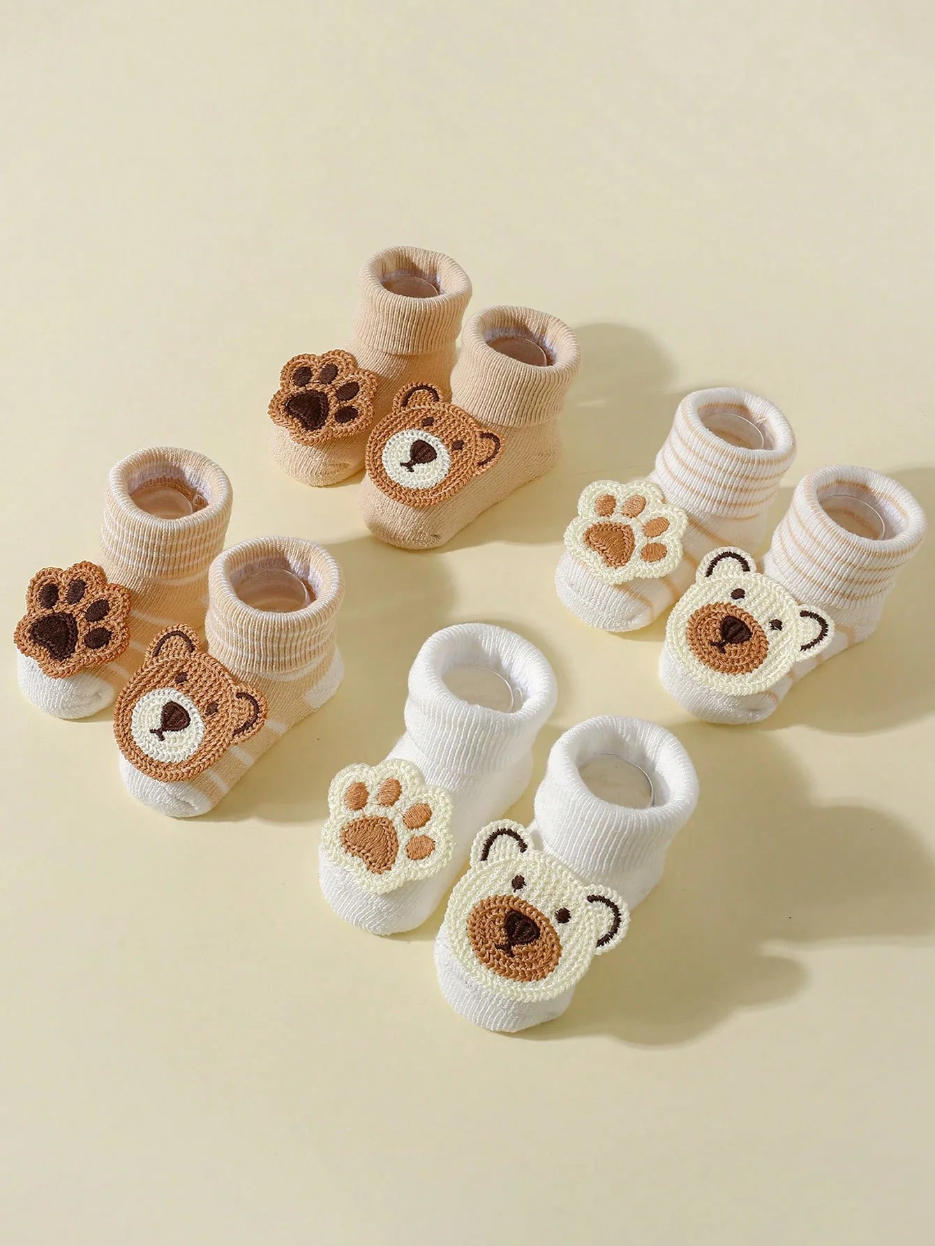 Lot de 4 Paires de Chaussettes Bébé Ourson – Antidérapantes, Douces & Confortables (0-12 mois)
