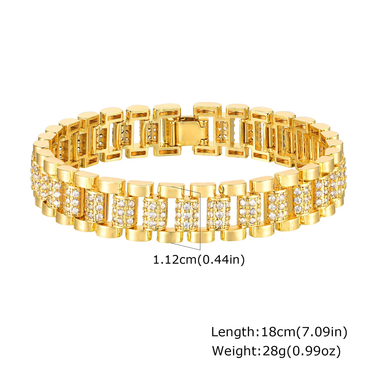 Bracelet Chaîne Trombone Plaqué Or 14K – Zircone Cubique, Réglable & Empilable