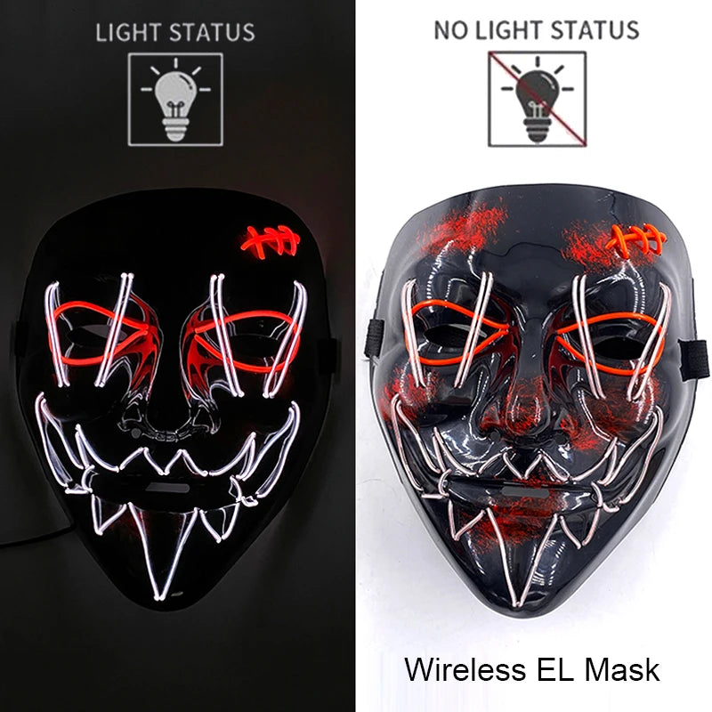 Wireless Neon LED Mask – Horror & Halloween Cosplay | Luminous Effect