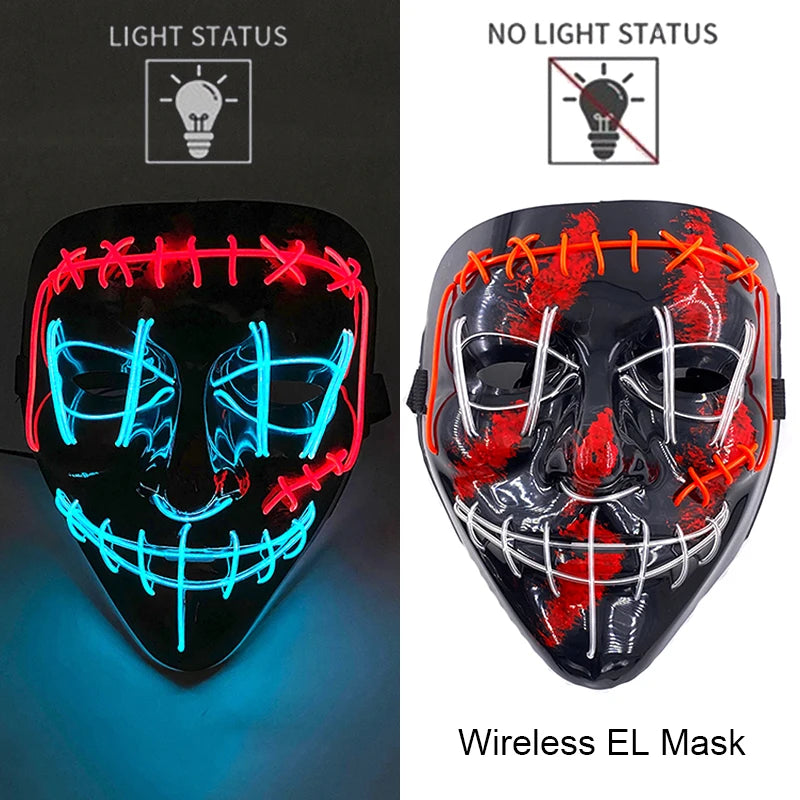 Wireless Neon LED Mask – Horror & Halloween Cosplay | Luminous Effect