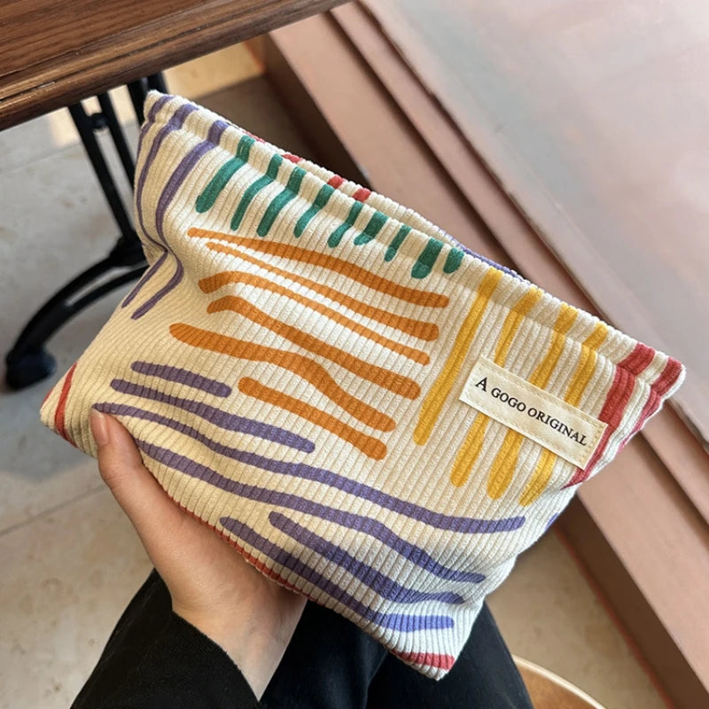 Trousse de Maquillage en Velours Côtelé – Grande Capacité