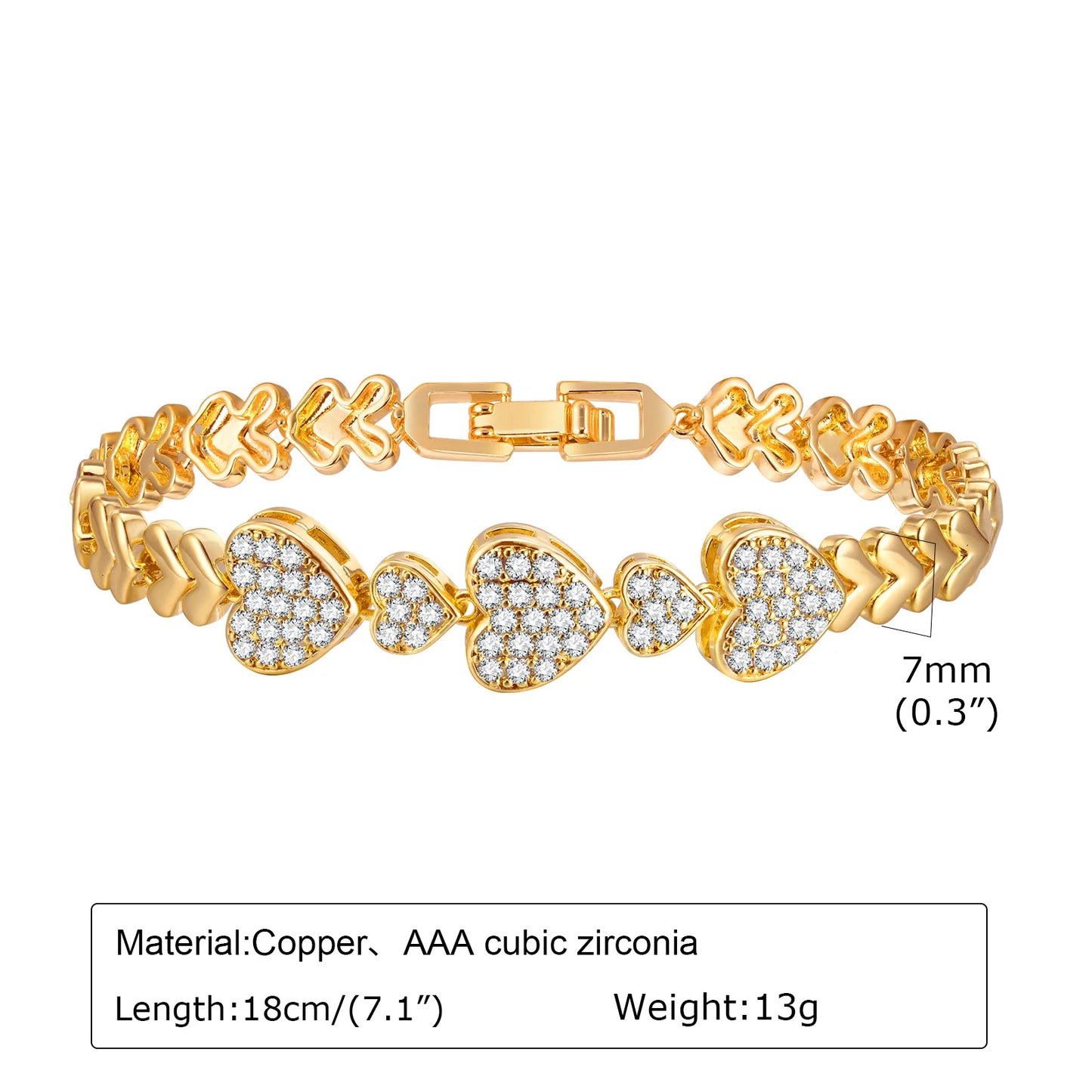 Bracelet Chaîne Trombone Plaqué Or 14K – Zircone Cubique, Réglable & Empilable