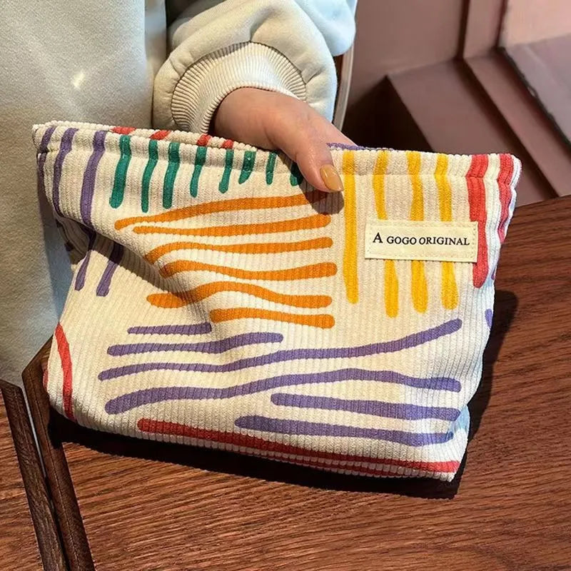 Trousse de Maquillage en Velours Côtelé – Grande Capacité