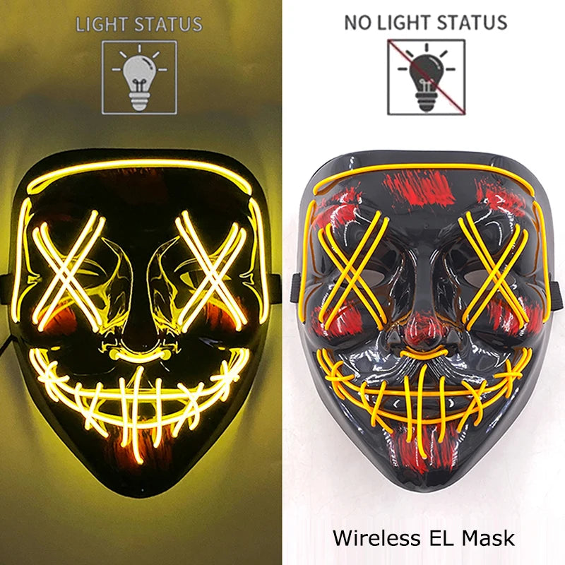 Wireless Neon LED Mask – Horror & Halloween Cosplay | Luminous Effect
