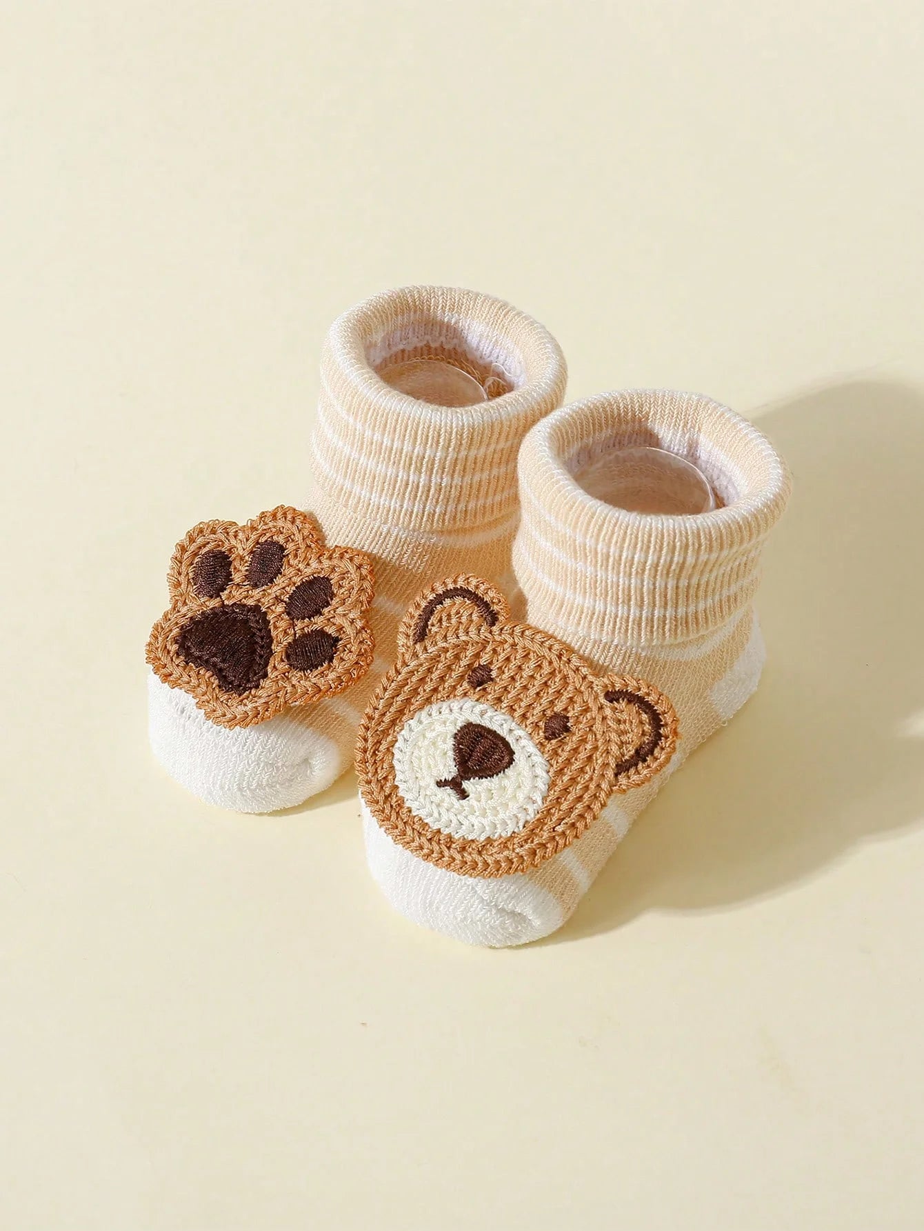 Lot de 4 Paires de Chaussettes Bébé Ourson – Antidérapantes, Douces & Confortables (0-12 mois)