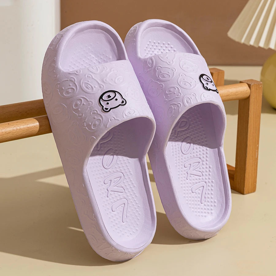 Chaussons d'Été Motif Ourson – Antidérapants Femme