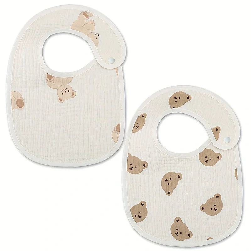 Lot de 2 Bavoirs Bébé en Gaze de Coton – Imperméables, Doux & Absorbants (0-3 ans)