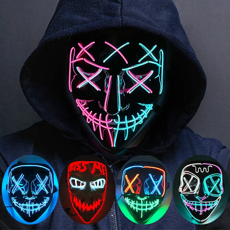 Wireless Neon LED Mask – Horror & Halloween Cosplay | Luminous Effect