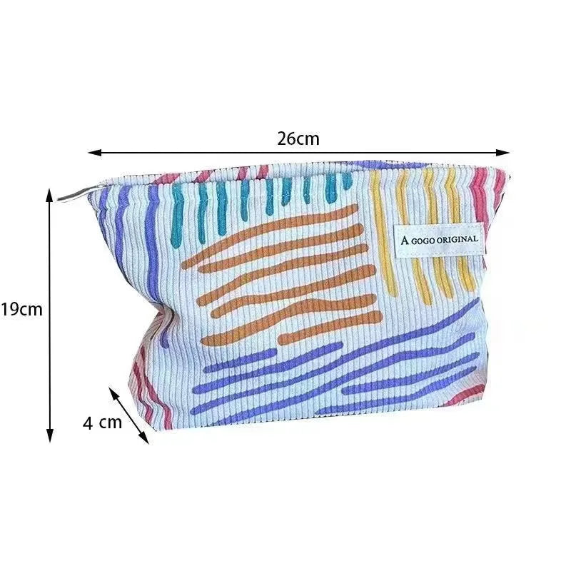Trousse de Maquillage en Velours Côtelé – Grande Capacité