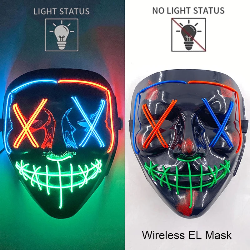 Wireless Neon LED Mask – Horror & Halloween Cosplay | Luminous Effect