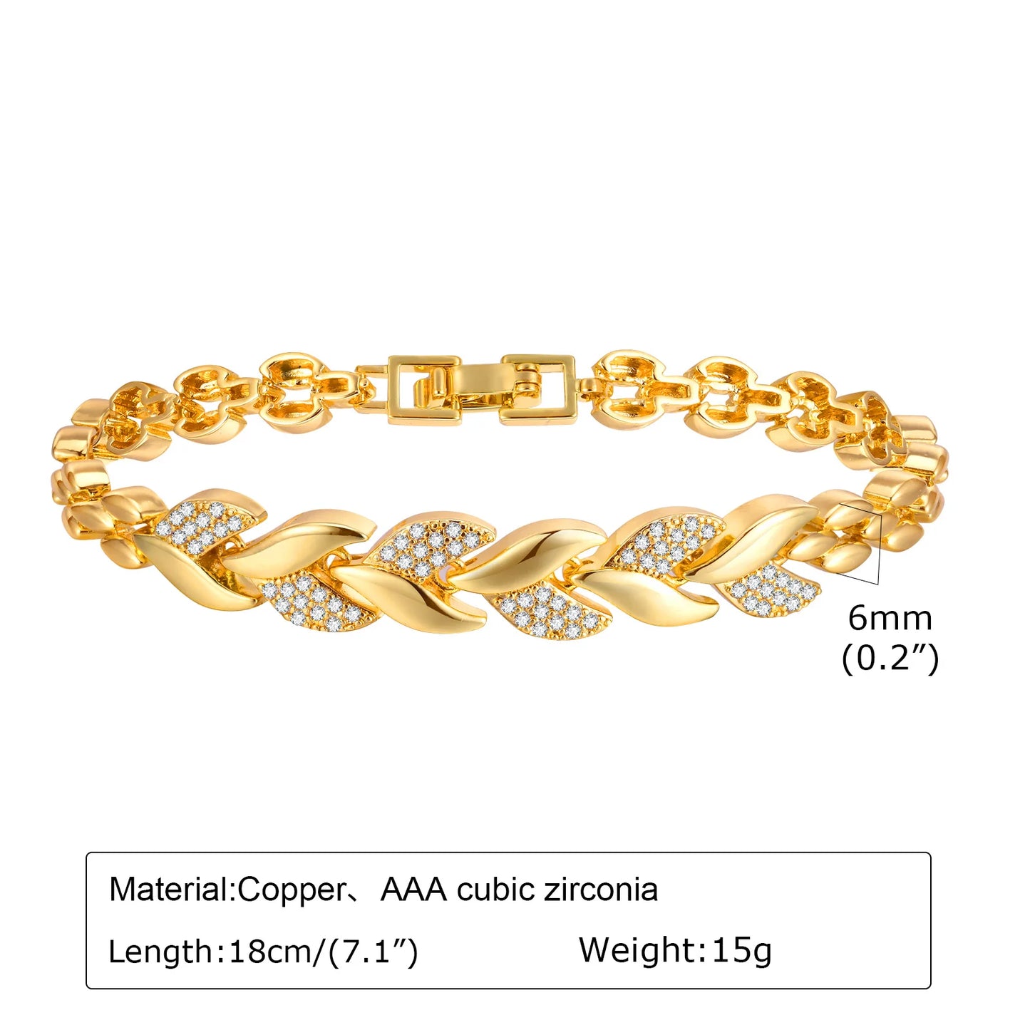 Bracelet Chaîne Trombone Plaqué Or 14K – Zircone Cubique, Réglable & Empilable