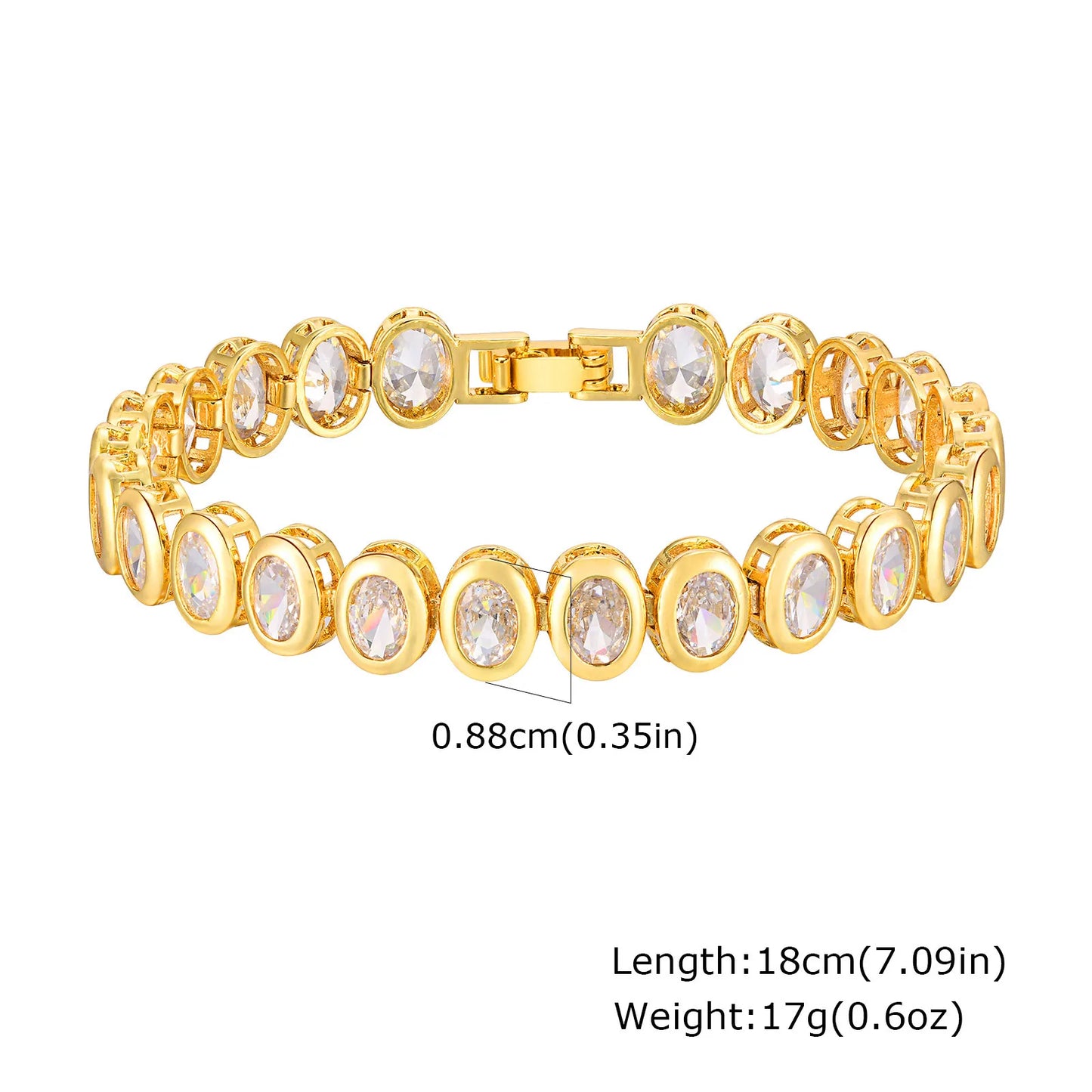 Bracelet Chaîne Trombone Plaqué Or 14K – Zircone Cubique, Réglable & Empilable