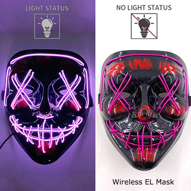 Wireless Neon LED Mask – Horror & Halloween Cosplay | Luminous Effect