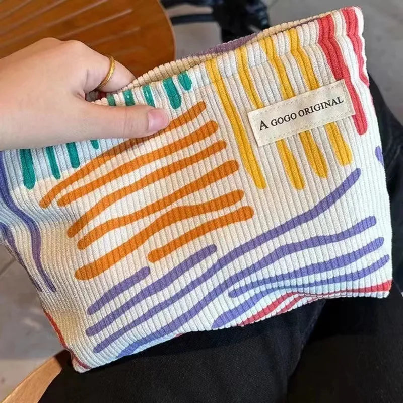 Trousse de Maquillage en Velours Côtelé – Grande Capacité