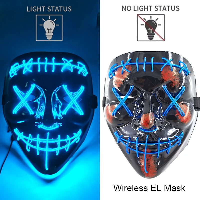 Wireless Neon LED Mask – Horror & Halloween Cosplay | Luminous Effect
