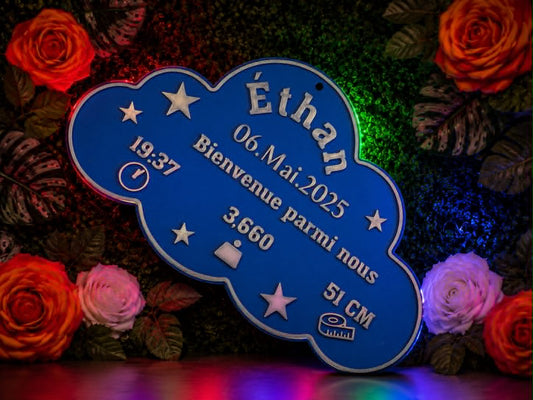 Personalized 3D Cloud Birth Announcement Plaque – Baby Gift