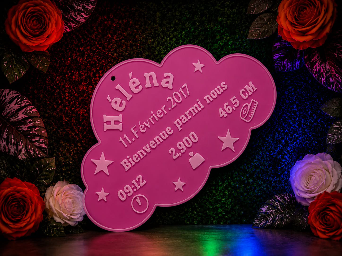 Plaque de Naissance Nuage Personnalisée 3D – Cadeau Bébé