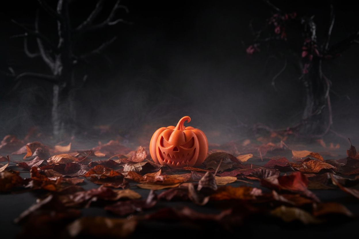 Citrouille Halloween imprimée en 3D solide orange - ambiance sombre - KS3D