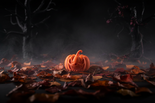 Citrouille Halloween imprimée en 3D solide orange - ambiance sombre - KS3D