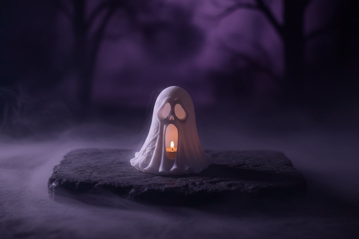 Fantôme Halloween fond sombre bougie