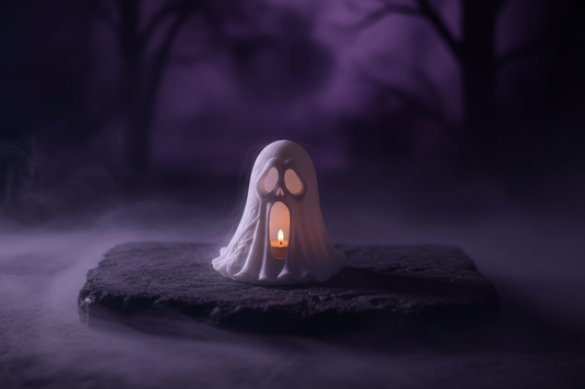 Fantôme Halloween fond sombre bougie